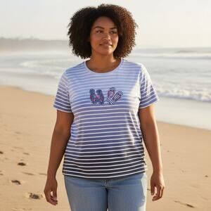 Karen Scott Blu/Wht Striped Shirt Flip Flop Design NWOT Sz 2X